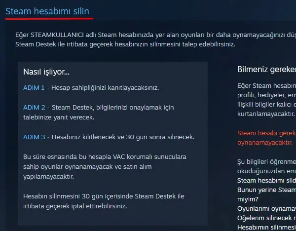 Steam hesabının silinen sayfasına gidin