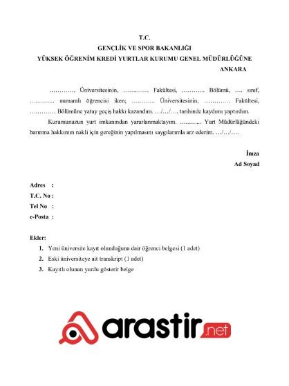 KYK Oda Değiştirme Dilekçesi